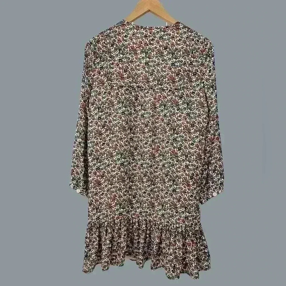 J.Crew Long Sleeve Floral Drop Waist Dress with Ruffle & Front Tie Size Small - Picture 7 of 10